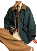 Style yourself in this oversized green corduroy jacket with a contrasting brown collar to add a vintage, textured edge to your daily streetwear rotation.