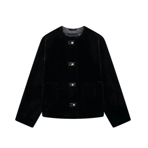 Black jacket with gold buttons on a white background
