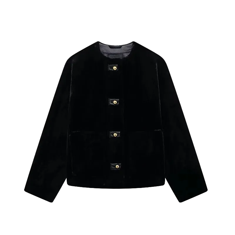 Black jacket with gold buttons on a white background