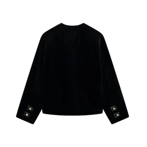 Black jacket with gold buttons on a white background