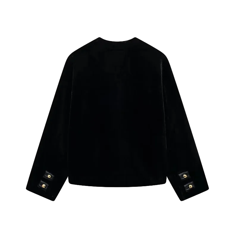 Black jacket with gold buttons on a white background