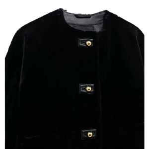 Black coat with gold buttons on a white background