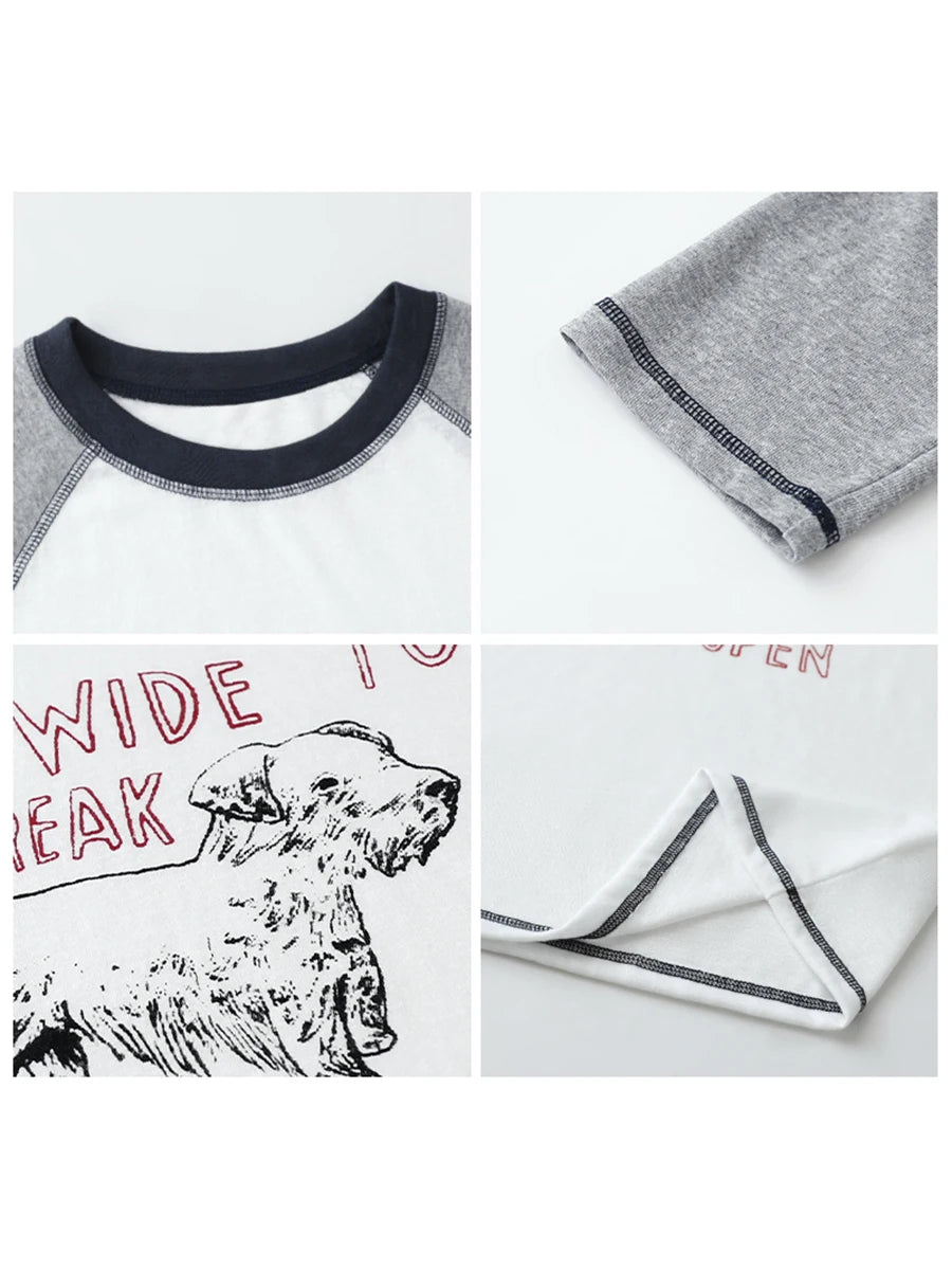 Collage of a t-shirt with a dog graphic and text on a white background