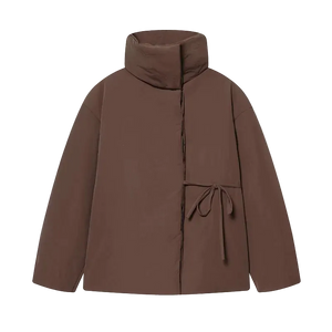 Brown jacket with a high collar on a white background