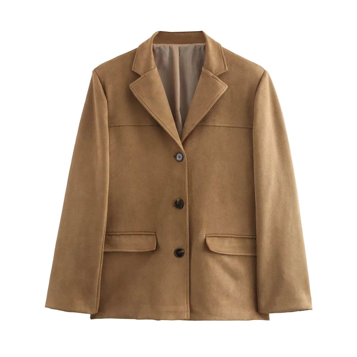 Brown coat with black buttons on a white background