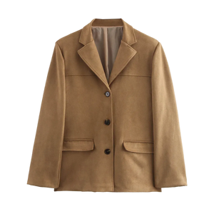 Brown coat with black buttons on a white background