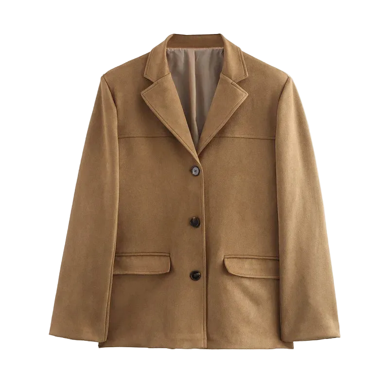 Brown coat with black buttons on a white background
