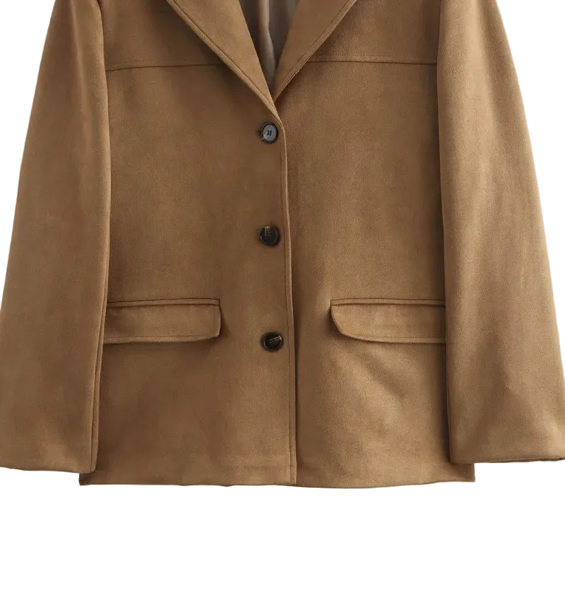 Brown jacket with black buttons on a white background