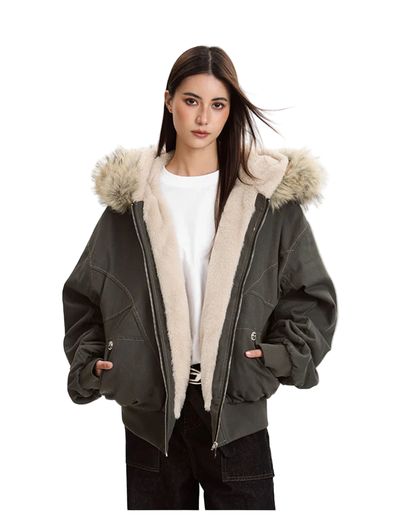 Stay warm and stylish in this oversized streetwear parka, featuring a plush faux fur lining and hood for the ultimate cozy winter look.