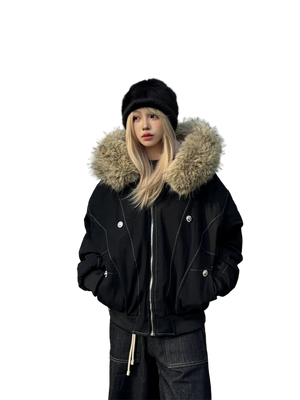 Stay warm and stylish in this oversized streetwear parka, featuring a plush faux fur lining and hood for the ultimate cozy winter look.
