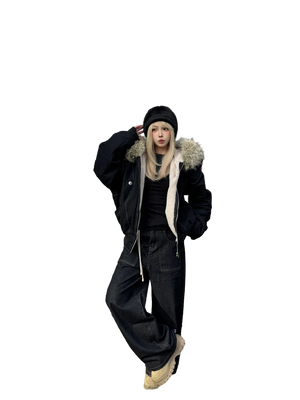 Stay warm and stylish in this oversized streetwear parka, featuring a plush faux fur lining and hood for the ultimate cozy winter look.