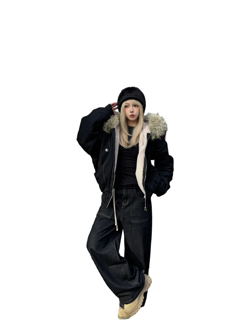 Stay warm and stylish in this oversized streetwear parka, featuring a plush faux fur lining and hood for the ultimate cozy winter look.