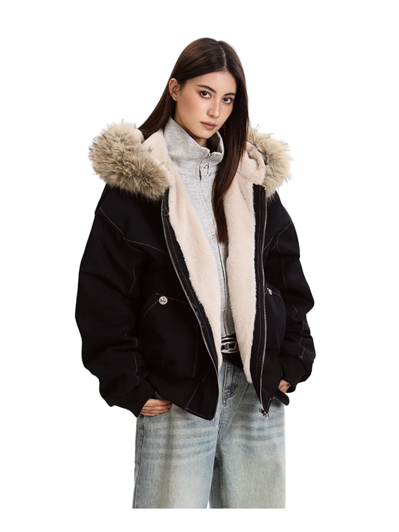 Stay warm and stylish in this oversized streetwear parka, featuring a plush faux fur lining and hood for the ultimate cozy winter look.