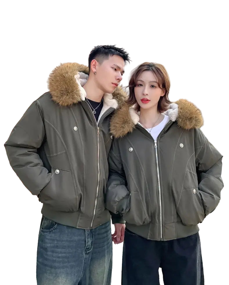 Stay warm and stylish in this oversized streetwear parka, featuring a plush faux fur lining and hood for the ultimate cozy winter look.
