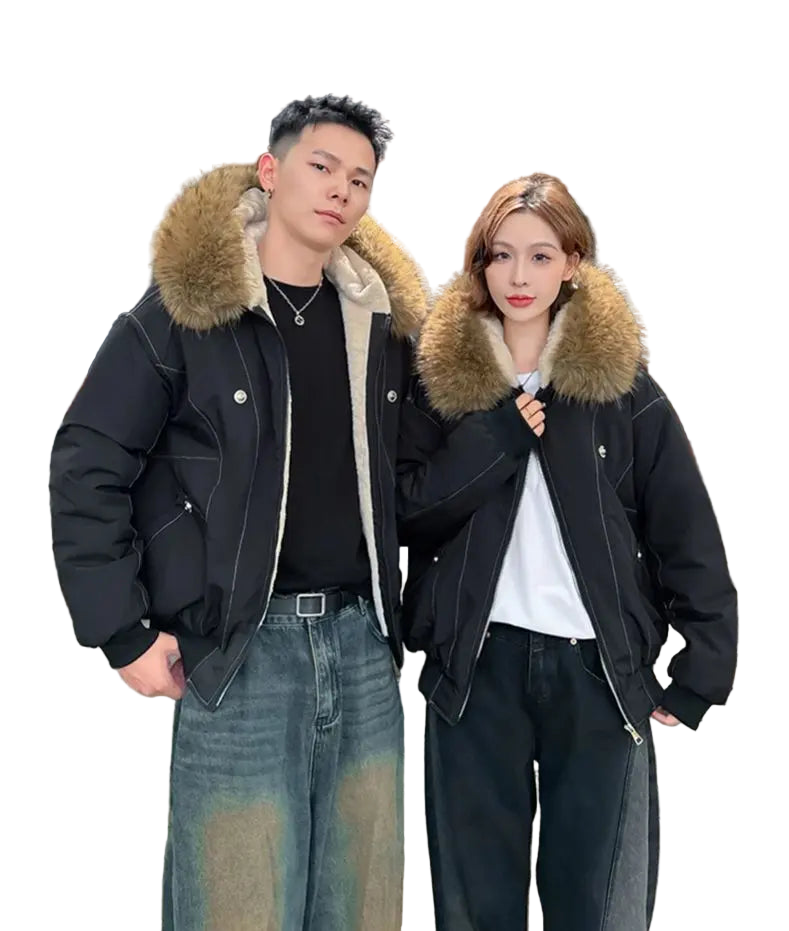 Stay warm and stylish in this oversized streetwear parka, featuring a plush faux fur lining and hood for the ultimate cozy winter look.