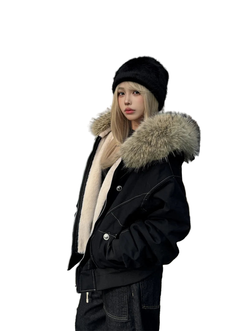 Stay warm and stylish in this oversized streetwear parka, featuring a plush faux fur lining and hood for the ultimate cozy winter look.