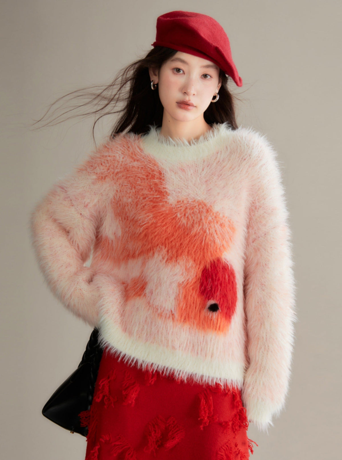 Red Koi Fuzzy Knit Sweater
