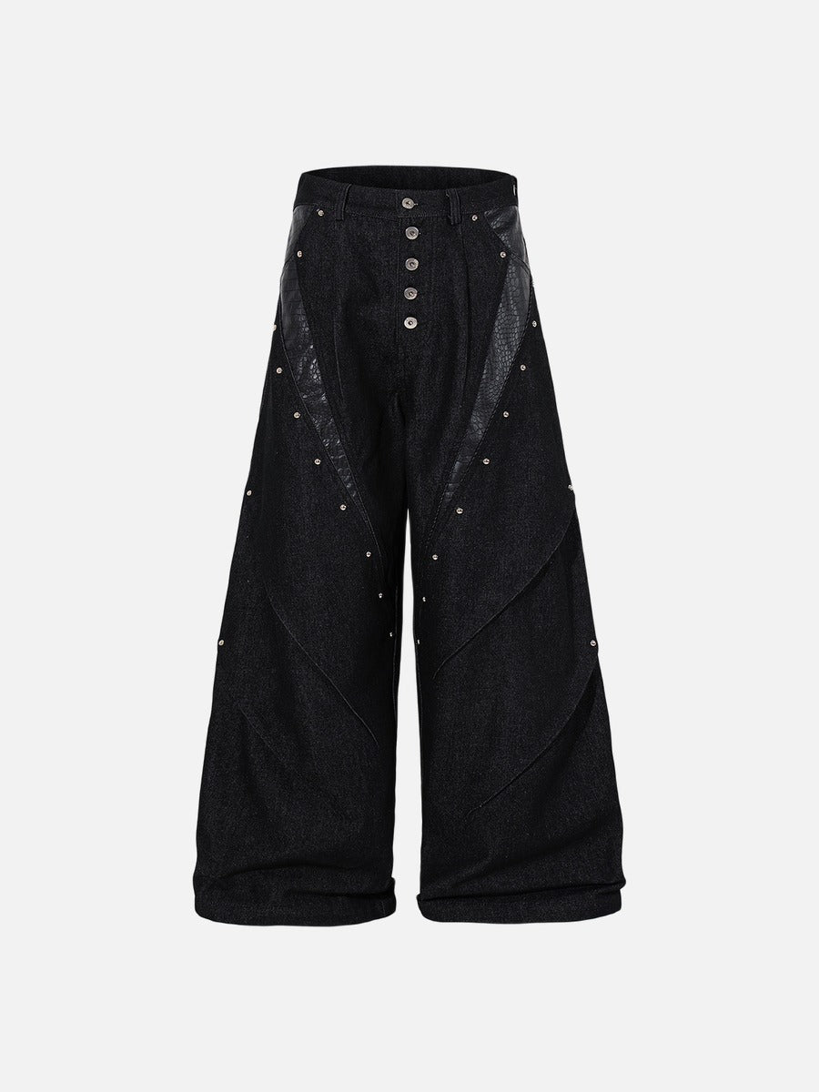 Angular Crocodile-Panel Black Trousers