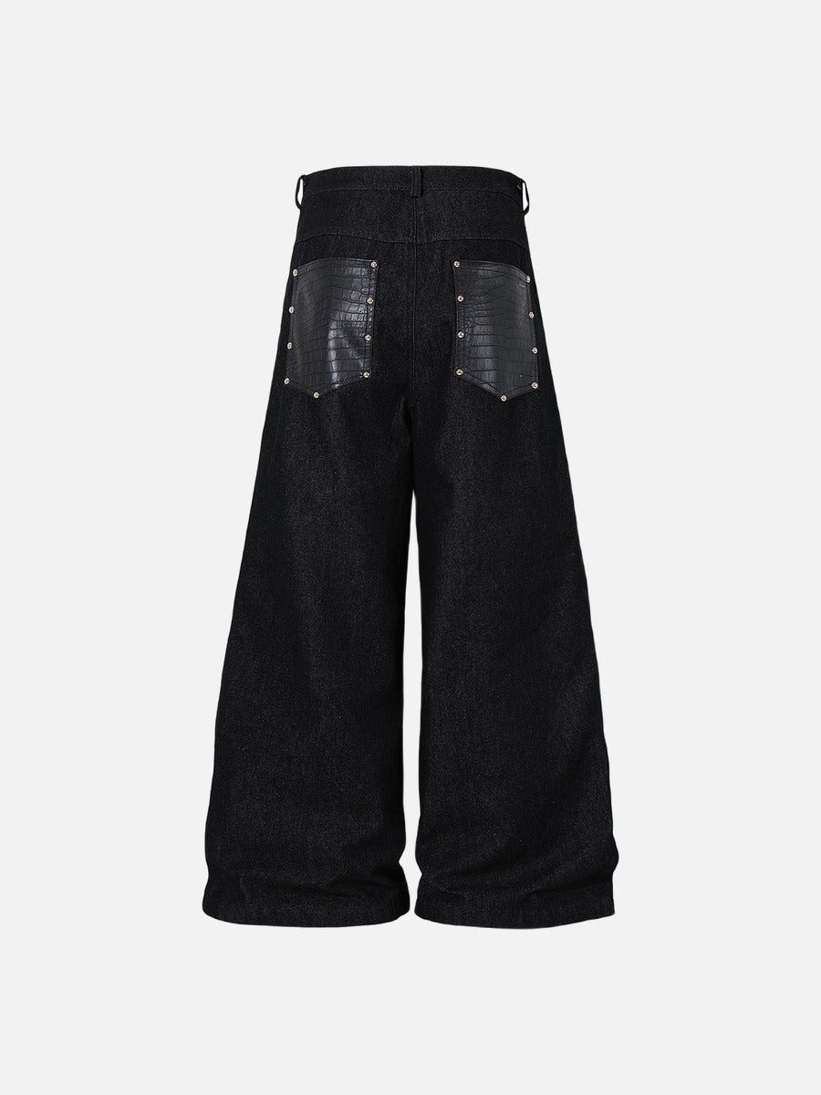 Angular Crocodile-Panel Black Trousers