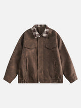Plaid-Collared Bomber Jacket