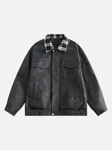 Plaid-Collared Bomber Jacket