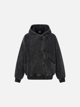 Asymmetrical Zipper Distressed Hooded Sweatshirt