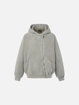 Asymmetrical Zipper Distressed Hooded Sweatshirt