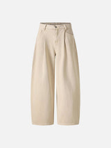 Beige High-Waisted Wide Leg Trousers