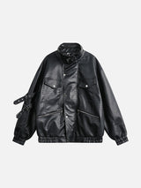 Black Crocodile-Embossed Faux Leather Jacket
