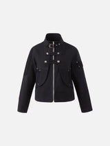 Black Cropped Jacket with Buckle Straps
