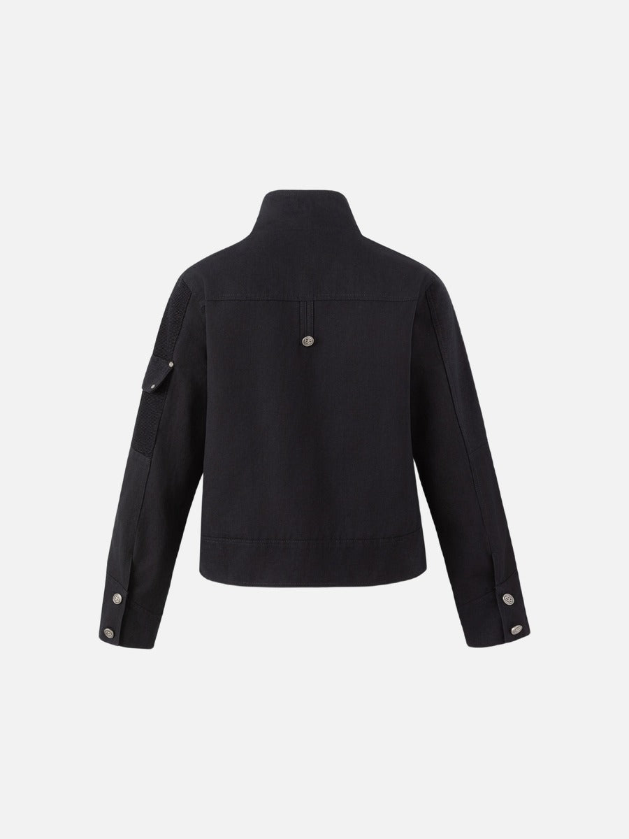 Black Cropped Jacket with Buckle Straps