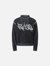Bold Abstract Graphic Mock Neck Sweater