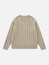 Cable Knit V-Neck Sweater in Grey