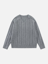 Cable Knit V-Neck Sweater in Grey