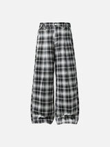 Classic Black and White Plaid Wide-Leg Trousers