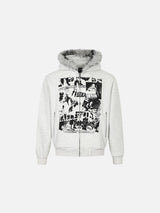 Collage Graphic Full-Zip Hoodie with Faux Fur