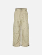 Contrast-Stitched Wide-Leg Khaki Pants