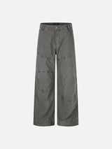 Contrast-Stitched Wide-Leg Khaki Pants