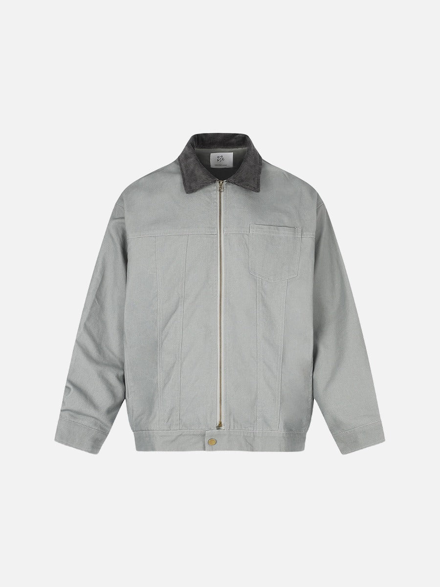 Contrasting Corduroy Collar Boxy Jacket