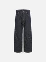 Dark Blue Wide-Leg Denim Jeans with Contrast Stitching