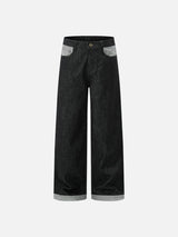 Dark Wash Colour Black Wide-Leg Jeans