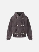 Distressed Double-Breasted Denim Jacket