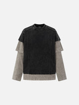 Deconstructed Seam Acid-Wash Long Sleeve T-Shirt
