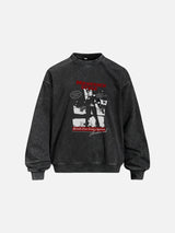 Distressed Graphic Oversized Crewneck Sweatshirt