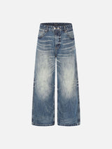 Distressed Medium Blue Wide-Leg Denim Jeans