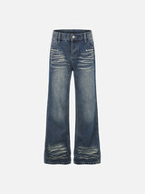 Distressed Medium Wash Wide-Leg Jeans with Studs