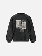 Distressed Multi-Panel Graphic Oversized Sweatshirt