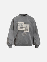 Distressed Multi-Panel Graphic Oversized Sweatshirt