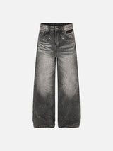 Distressed Wide-Leg Black Denim Jeans