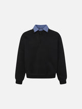 Contrasting Plaid Inner-Collar Long-Sleeve Sweatshirt